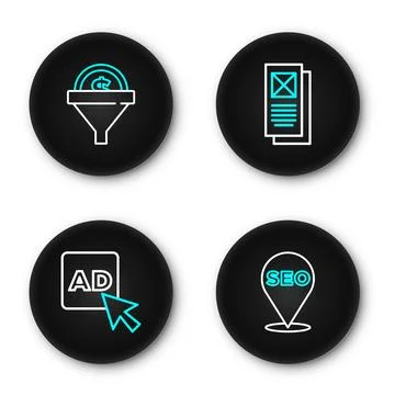 Set line SEO optimization, Advertising, Browser window and Lead management .. Stock Illustration