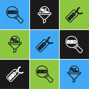 Set line SEO optimization, and Lead management icon. Vector イラスト素材