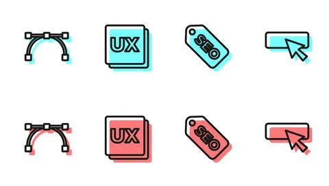 Set line SEO optimization, Bezier curve, UI or UX design and icon. Vector Stock Illustration