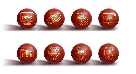 Set line SEO optimization, Browser setting, Board with graph chart, Lead ma.. Stock Illustration