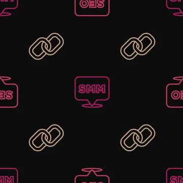 Set line SEO optimization, Chain link and Social media marketing on seamless Stock Illustration