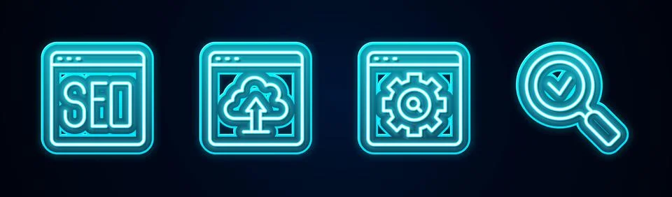 Set line SEO optimization, Cloud upload, Browser setting and Magnifying glass Stockillustratie