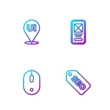 Set line SEO optimization, Computer mouse, UI or UX design and . Gradient color Illustrazione stock