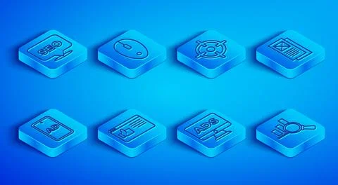 Set line SEO optimization, Computer mouse, Target sport, Browser window イラスト素材