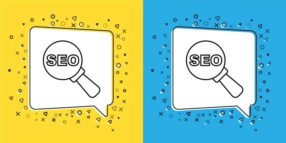 Set line SEO optimization icon isolated on yellow and blue background. Vector イラスト素材