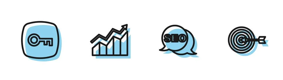 Set line SEO optimization, Key, Financial growth increase and Target icon. .. Stockillustratie