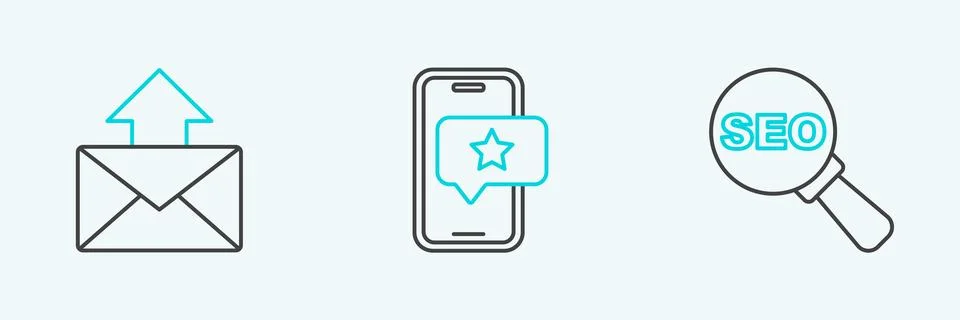 Set line SEO optimization, Mail and e-mail and Mobile with review rating ic.. Stock Illustration