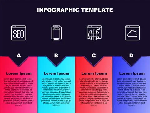 Set line SEO optimization, Mobile phone, Search engine and Cloud technology data Illustrazione stock