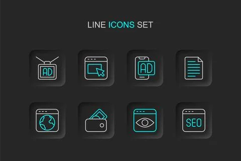 Set line SEO optimization, Personal information collection, Wallet with mon.. Stock Illustration