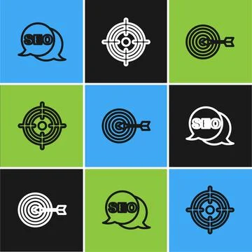 Set line SEO optimization, Target and  icon. Vector Illustrazione stock