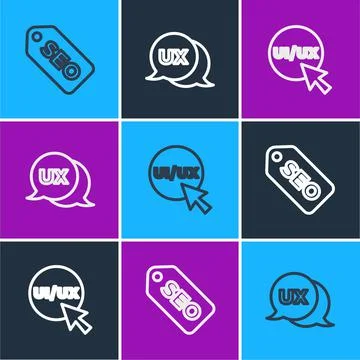 Set line SEO optimization, UI or UX design and icon. Vector Illustrazione stock