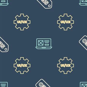 Set line SEO optimization, UI or UX design and on seamless pattern. Vector Stock Illustration
