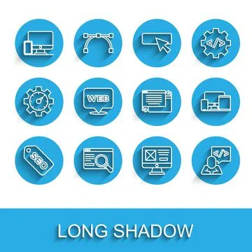 Set line SEO optimization, UI or UX design, Monitor and mobile, Front end dev Stock Illustration