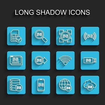 Set line Server 5G network, Mobile with, Sim card, Cloud, modem and Wi-Fi 스톡 일러스트