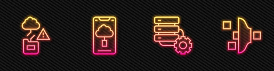 Set line Server and gear, Cloud technology data transfer, and Filter setting Stockillustratie