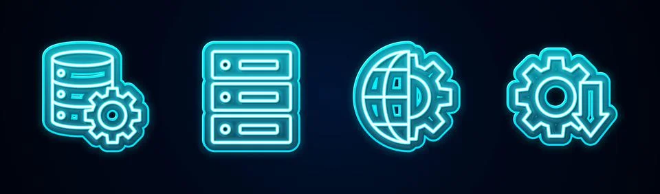 Set line Server and gear, Server, Data, Web Hosting, Globe of the Earth and Cost Stock Illustration