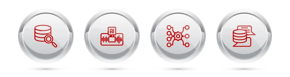 Set line Server, Artificial intelligence AI, Neural network and Data. Silver Stock Illustration