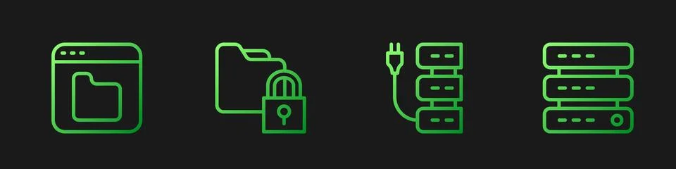 Set line Server, Browser files, Folder and lock and Data, Web Hosting. Grad.. Stock Illustration