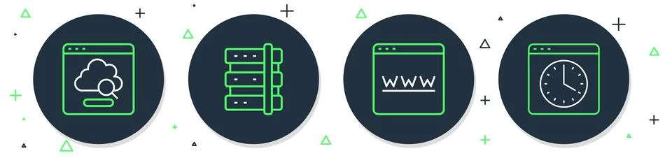 Set line Server, Browser window, Cloud technology data transfer and icon. Vector Stock Illustration