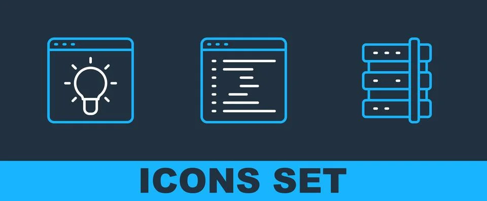 Set line Server, Browser window and  icon. Vector Stockillustratie