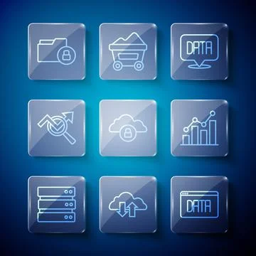 Set line Server, Cloud download and upload, Data analysis, computing lock Stockillustratie