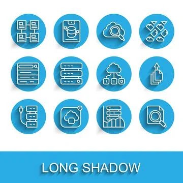 Set line Server, Cloud technology data transfer, Hierarchy organogram chart Stockillustratie