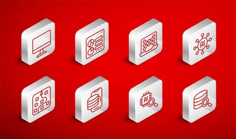 Set line Server, Computer api interface, Neural network, Processor CPU, monit イラスト素材