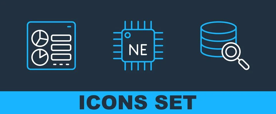 Set line Server, Computer api interface and Processor CPU icon. Vector Stock Illustration