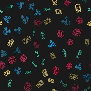 Set line Server, Data, Algorithm, Mobile phone and on seamless pattern. Vector 스톡 일러스트