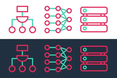 Set line Server, Data, Algorithm and Neural network icon. Vector イラスト素材