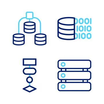 Set line Server, Data, Algorithm, Binary code and icon. Vector Stock Illustration