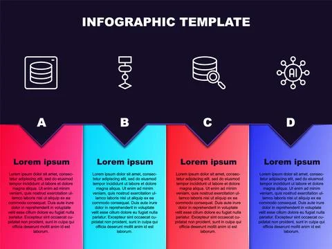 Set line Server, Data, Algorithm, and Neural network. Business infographic Stock Illustration
