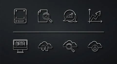 Set line Server, Data analysis, Financial growth, Search cloud computing, Cloud Illustrazione stock