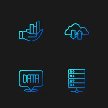 Set line Server, Data analysis, Pie chart infographic and Cloud download and Illustrazione stock