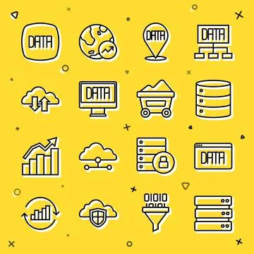 Set line Server, Data analysis, Cloud download and upload,  and Coal mine tro イラスト素材