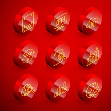 Set line Server, Data analysis, Cloud download and upload, Sales funnel with 스톡 일러스트