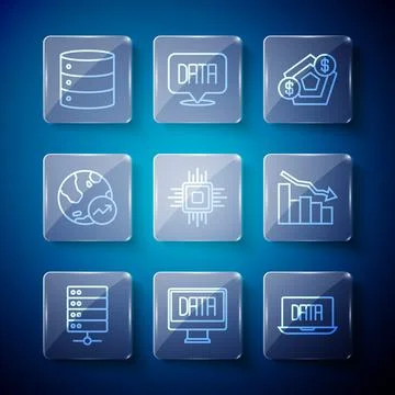 Set line Server, Data analysis, Financial growth, Processor CPU, and decrease Illustrazione stock
