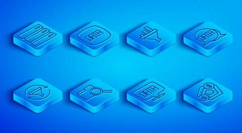 Set line Server, Data analysis, Sales funnel with chart, Search folder,  an.. Stock Illustration