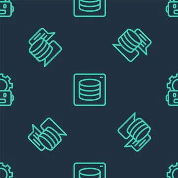Set line Server, Data, and Robot setting on seamless pattern. Vector Stock Illustration