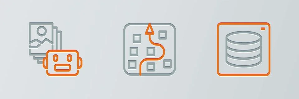 Set line Server, Data, Artificial intelligence robot and Neural network icon Stock Illustration