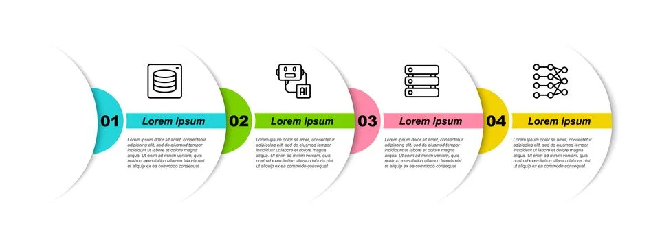 Set line Server, Data, Artificial intelligence robot, and Neural network イラスト素材