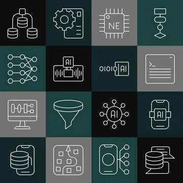 Set line Server, Data, Artificial intelligence AI, Web developer programming Illustrazione stock
