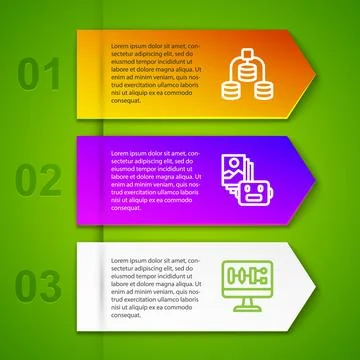 Set line Server, Data, Artificial intelligence robot and Algorithm. Business Stockillustratie