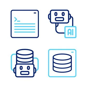 Set line Server, Data, Artificial intelligence robot,  and Web developer pr.. イラスト素材