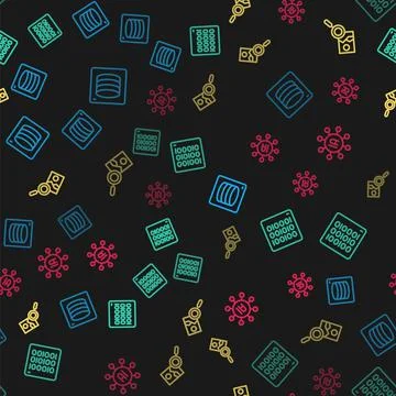 Set line Server, Data, Binary code, Photo retouching and Neural network on Illustrazione stock