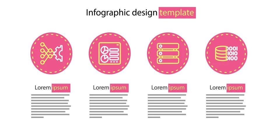 Set line Server, Data, Binary code, Computer api interface and Neural network Stock Illustration
