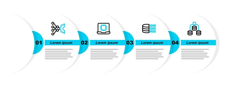 Set line Server, Data, Binary code, Processor CPU and Neural network icon Stock Illustration