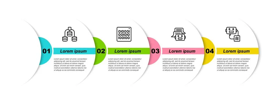 Set line Server, Data, Binary code, Chat bot and Artificial intelligence ro.. Stock Illustration