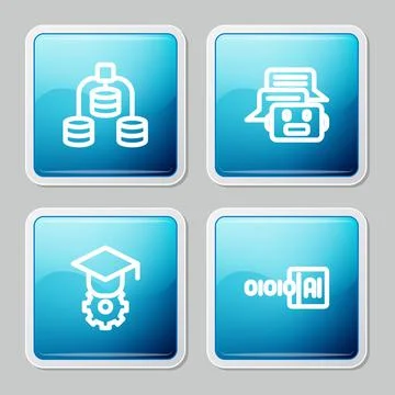 Set line Server, Data, Chat bot, Graduation cap and Binary code icon. Vector 스톡 일러스트
