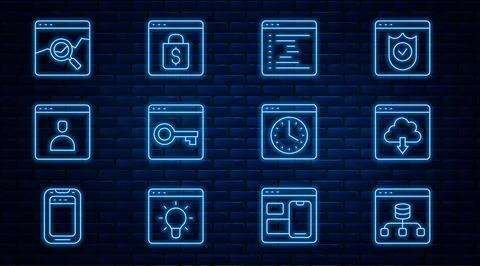 Set line Server, Data, Cloud download, Browser window, Secure your site with Illustrazione stock